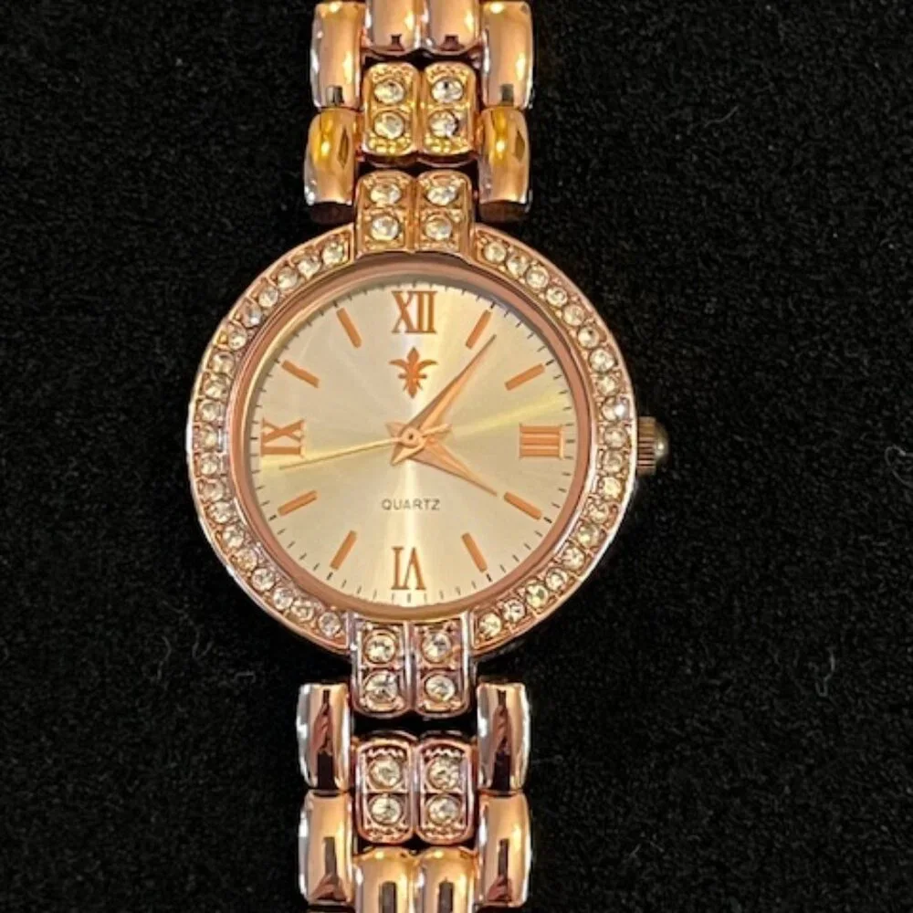 FLEUR DE LIS | Rose Gold-tone finish watch with crystal-set bezel-NEW Battery